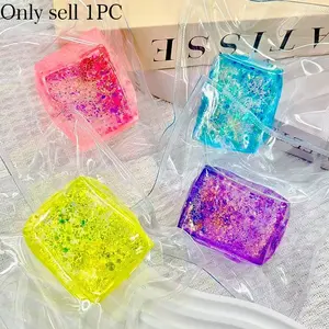 Stress Relief Toy, Glitter Ice Cube Squeeze Fun, Soft Gel Slow Rebound, Anxiety Relief for Adults and Kids, Perfect Fidget Toys for Anxiety