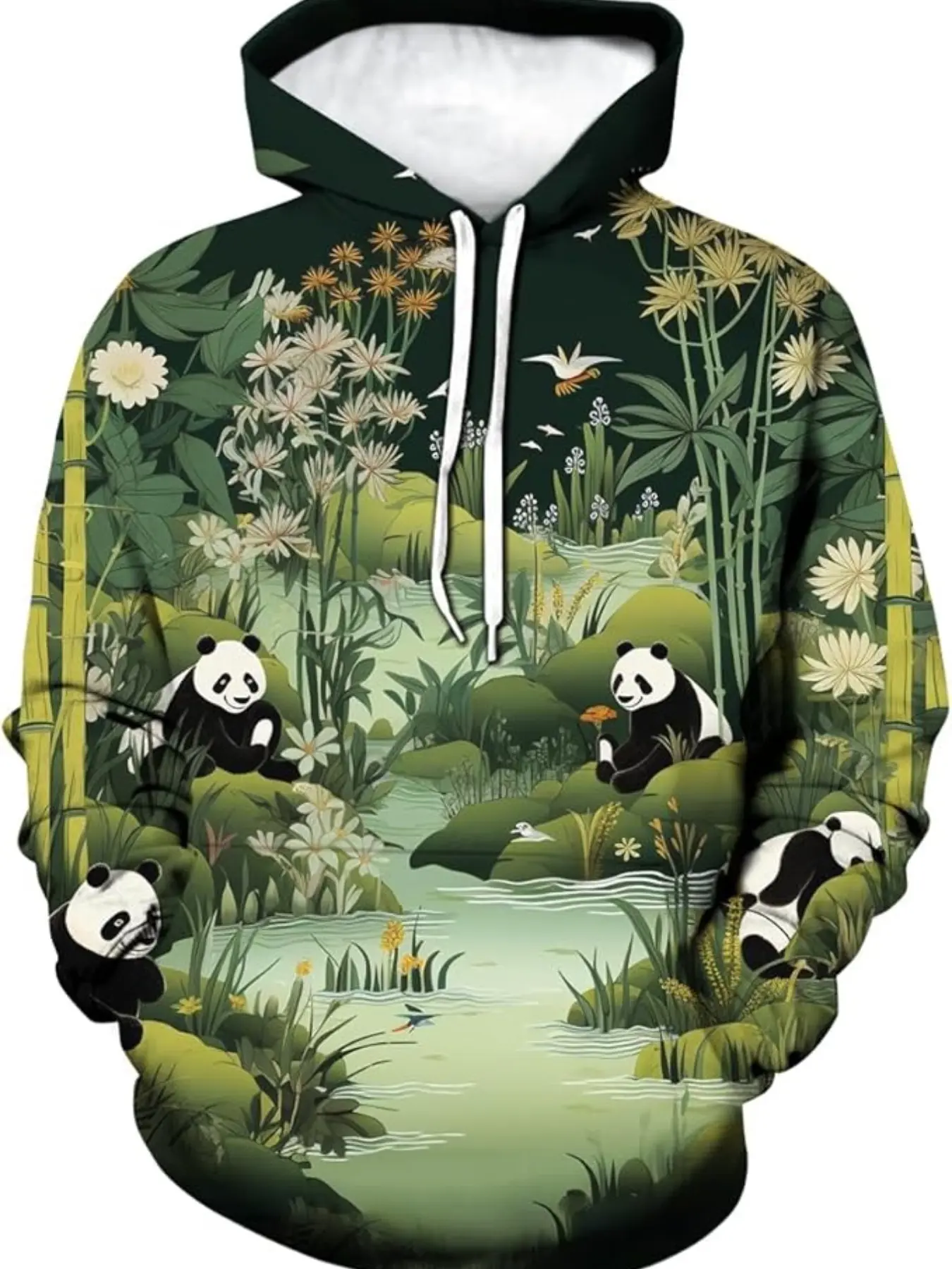 Men's Panda Pattern Hoodie, 3D Animal Design Sweatshirt, Fashionable Pocketed Fitted Top, All-Season Casual Wear, Unlined Comfort