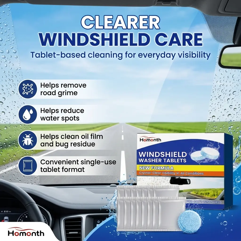 Glass Cleaner Tablets, Multi-Purpose Effervescent Cleaning Tabs for Auto Glass, Home Windows, Car Windshield, Bathroom Mirrors, Shower Glass, Water Spots, Stains, Haze, Anti Fog Care, Clear View Shine and Daily Glass Surface Cleaning Use