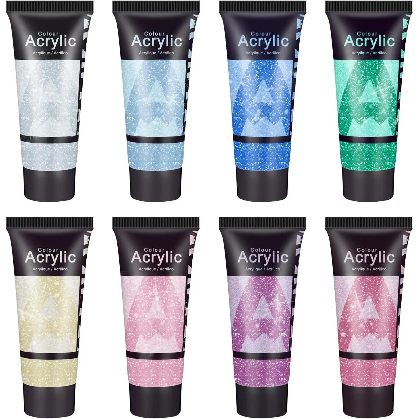 Galaxy Glitter Acrylic Paint Set - 8 Twinkle Iridescent Colors 0.71 Fl Oz / 21ml Tubes Sparkling Art Paints for Holiday Crafts Decor Non Toxic Art Supplies for DIY Projects, Gifts for Artists