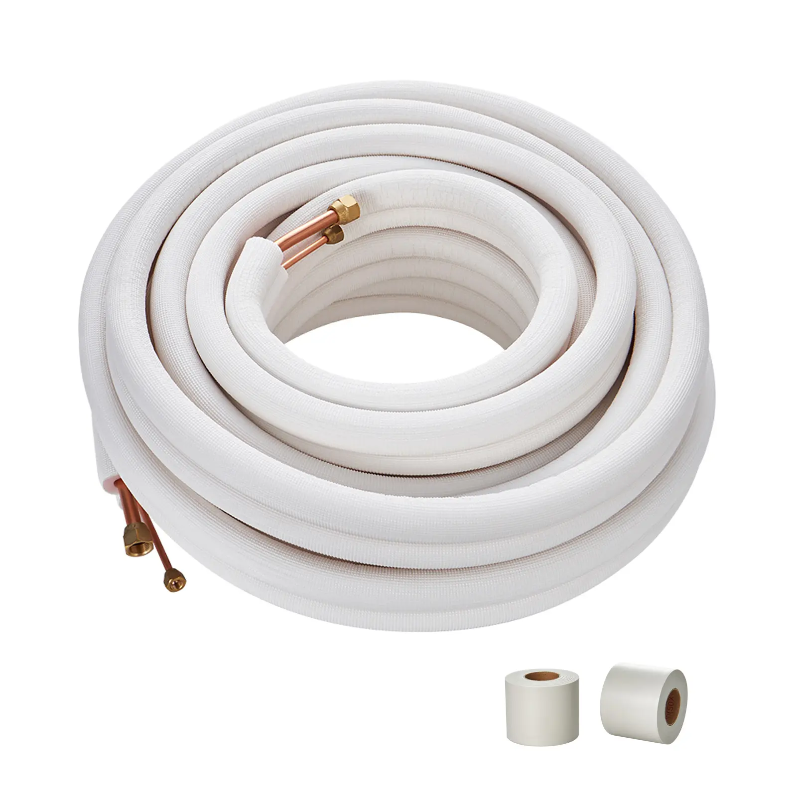50FT Mini Split Line Set, 1/4" & 1/2" O.D Copper Pipes Tubing and Triple-Layer Insulation, for Mini Split Air Conditioning Refrigerant or Heating Pump Equipment & HVAC with Wrapping Strips.