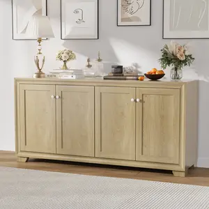 60inch Buffet Cabinet with Storage, Wooden Sideboard Credenza Table with Adjustable Shelves, 3-Tier Modern Coffee Bar TV Console for Living Room, Kitchen, Dining Room