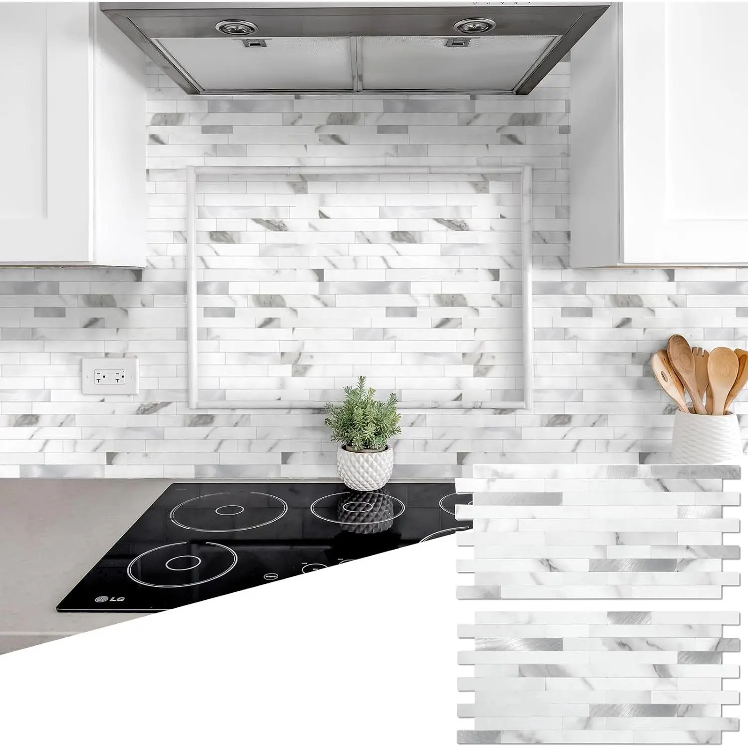 2026 New Upgrade Peel and Stick Smooth Matte Finish Backsplash, PVC Wall Tiles Stick on Tiles for Backsplash Kitchen, Bathroom, Fireplace (20 Sheets, Marble White)