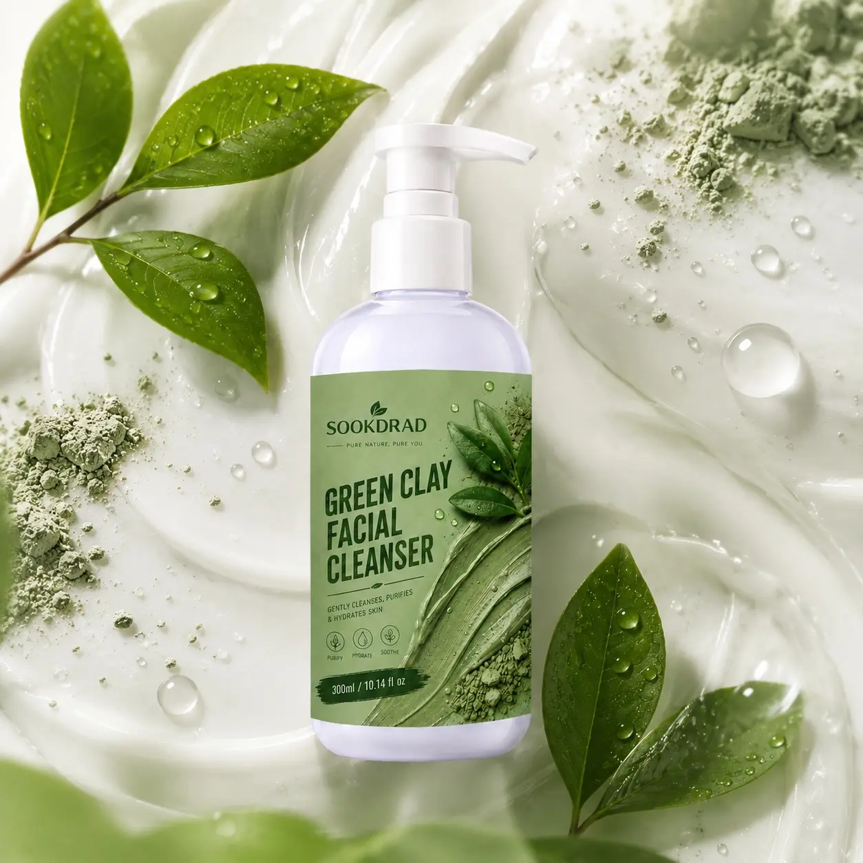 Green Clay Facial Cleanser, green clay, gentle cleansing, purifying, hydrating, soothing, face, 10.14 fl oz, 300ml