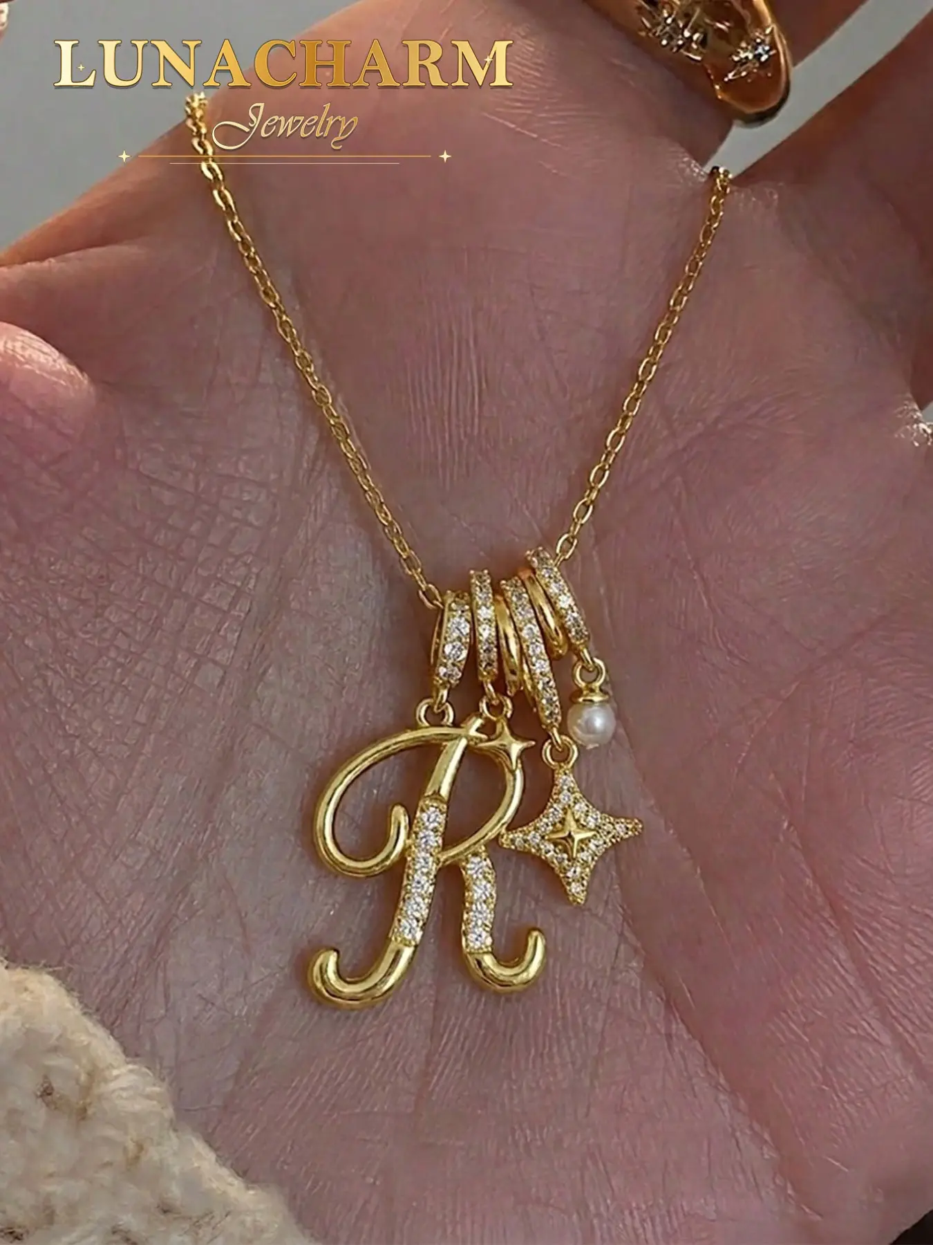 Personalized Y2K Elegant Initial & Star Pendant Necklace, Stainless Steel, Halloween Party, Birthday, Vacation Wear, Classic Vintage Style