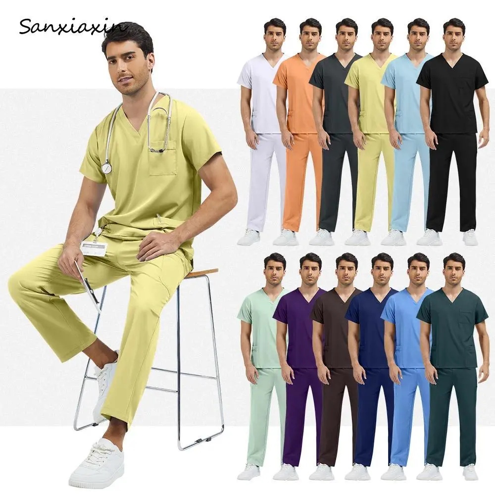Dentistry Workwear 2 Piece Pet Grooming Nursing Uniform Scrub Tops Pants Operating Room Work Clothes Dental Clinic Medical Suit