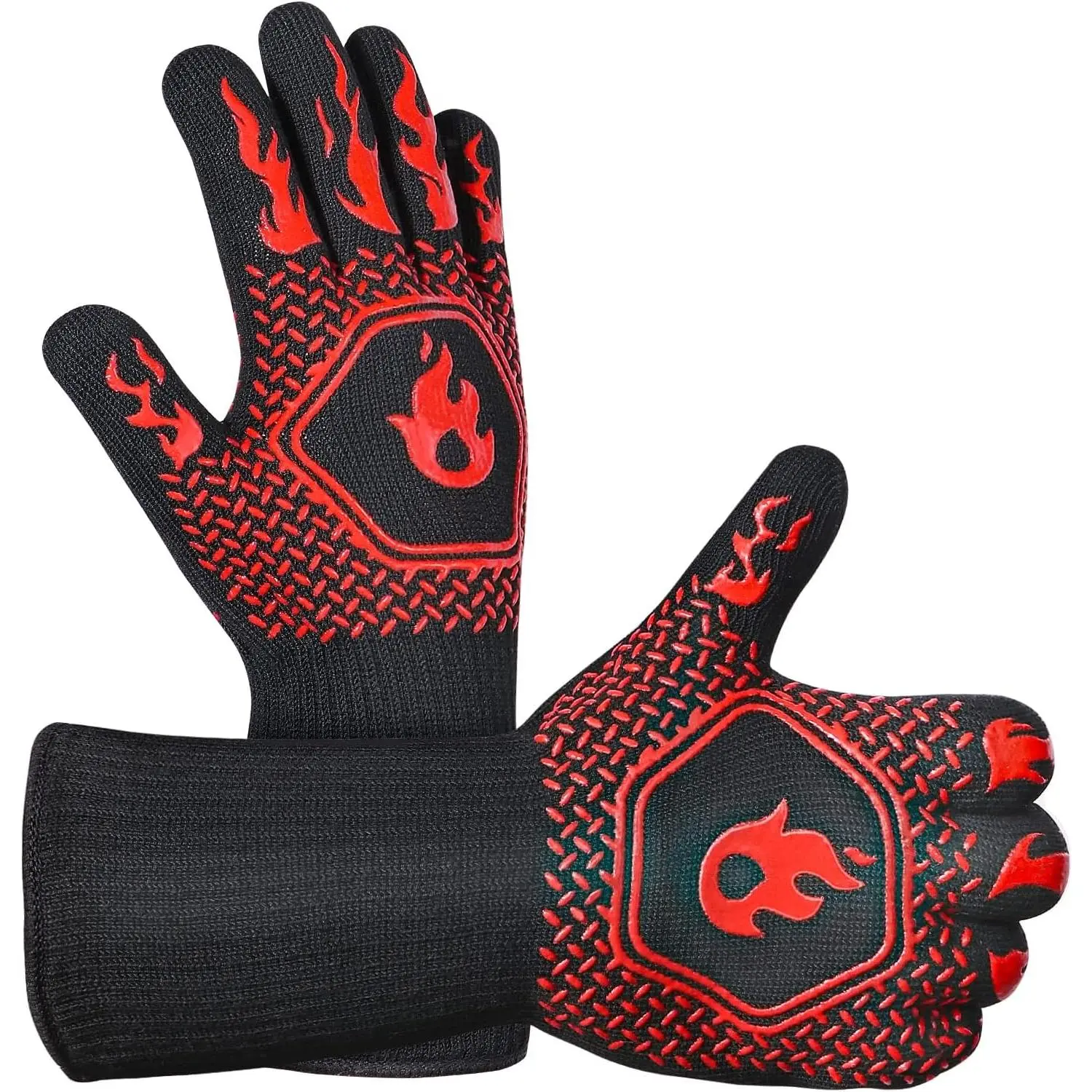 BBQ Grill Gloves : 1472 ℉ High Temp Resistance Fireproof Glove for Grilling Barbecue - Washable Long  Oven Mitts  Hot Proof Mittens for Kitchen Cooking Baking