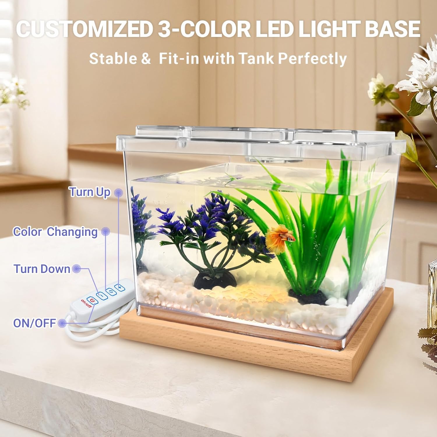 Mini Betta Fish Tank Kit with LED Light Base, Small Fish Bowl for Temporary Space, 0.2 Gallon Stackable Cube Tank with Artificial Plants for Small Fish, Insect, Shrimp, Crab, Spider (Kit-2) Mini Betta Fish Tank Kit with LED Light Base, Small Fish Bowl for Temporary Space, 0.2 Gallon Stackable Cube Tank with Artificial Plants for Small Fish, Insect, Shrimp, Crab, Spider (Kit-2)