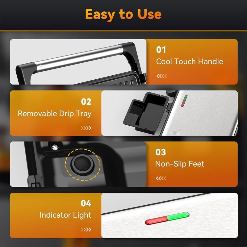 Panini Grill Press 1200W Sandwich Maker with Non-Stick Coated Cast Aluminum Plates, Fits 2 Slices of Bread, 180-Degree Opening, Easy to Clean Kitchen Appliances Household Appliances Cooker grills grill for outdoor Tabletop Griddle