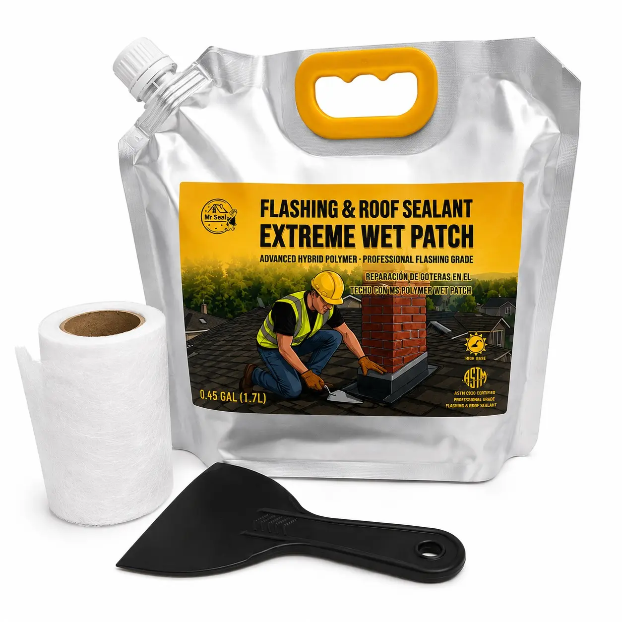Extreme Wet Patch is a heavy-duty hybrid polymer roof sealant designed for fast and reliable leak repair. Perfect for emergency roof repairs, flashing repair, gutters, chimneys, skylights, cracks, and more.