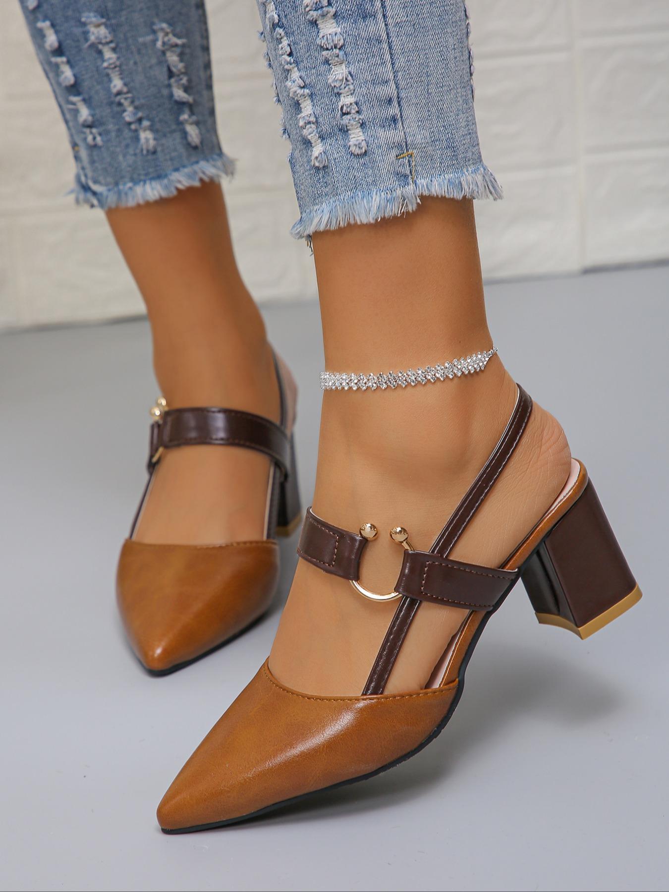 Fashionable Solid Color Slingback Heels, 1 Pair Elegant Pointed Toe Heels for Daily Wear, Casual Versatile Women's Shoes