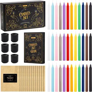 WYSPELL 36 Colored Spell Candles |   5" x 1/2" |   Taper Candles Kit for Witchcraft & Decor |   6 Chime Candle Holders |   Wiccan Supplies & Candlesticks Set
