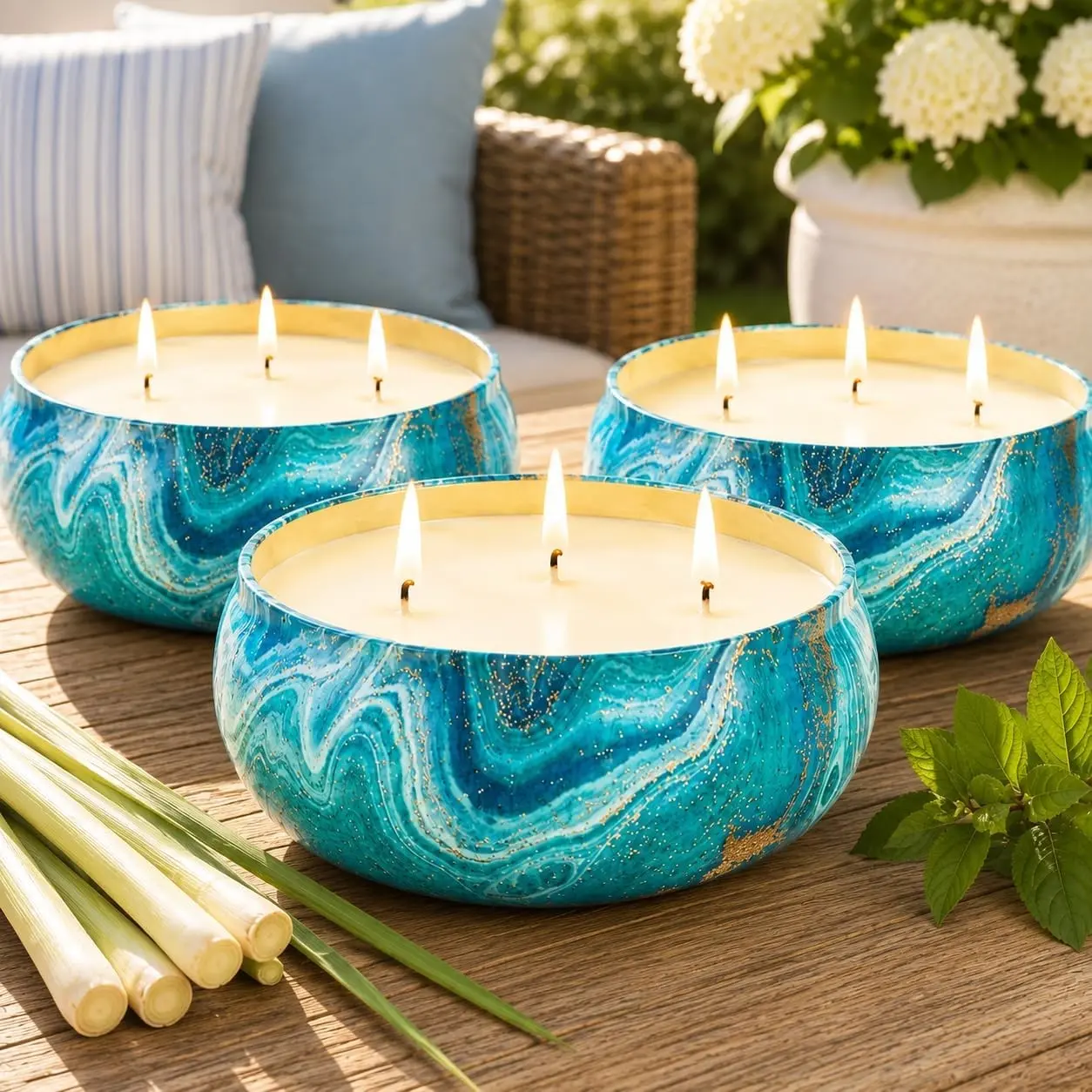 Large 36oz Citronella Candles Outdoor Decorative, 3 Wick Soy Wax Lemongrass Scented Candle Set, Up to 240hrs Burn Time, Summer Camping Candles for Patio Garden Balcony BBQGift