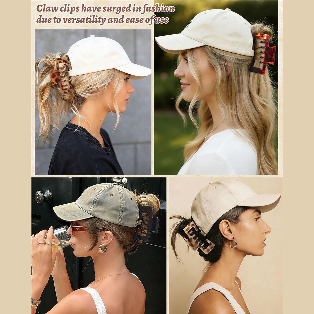 AWAYTR Gift Box Set 4Pack Trucker Hat Hair Clips for Women Hat-Friendly Claw Clips for Baseball Caps Hair Claws Clips for Thick Hair Hat Hairstyles Hair Accessories