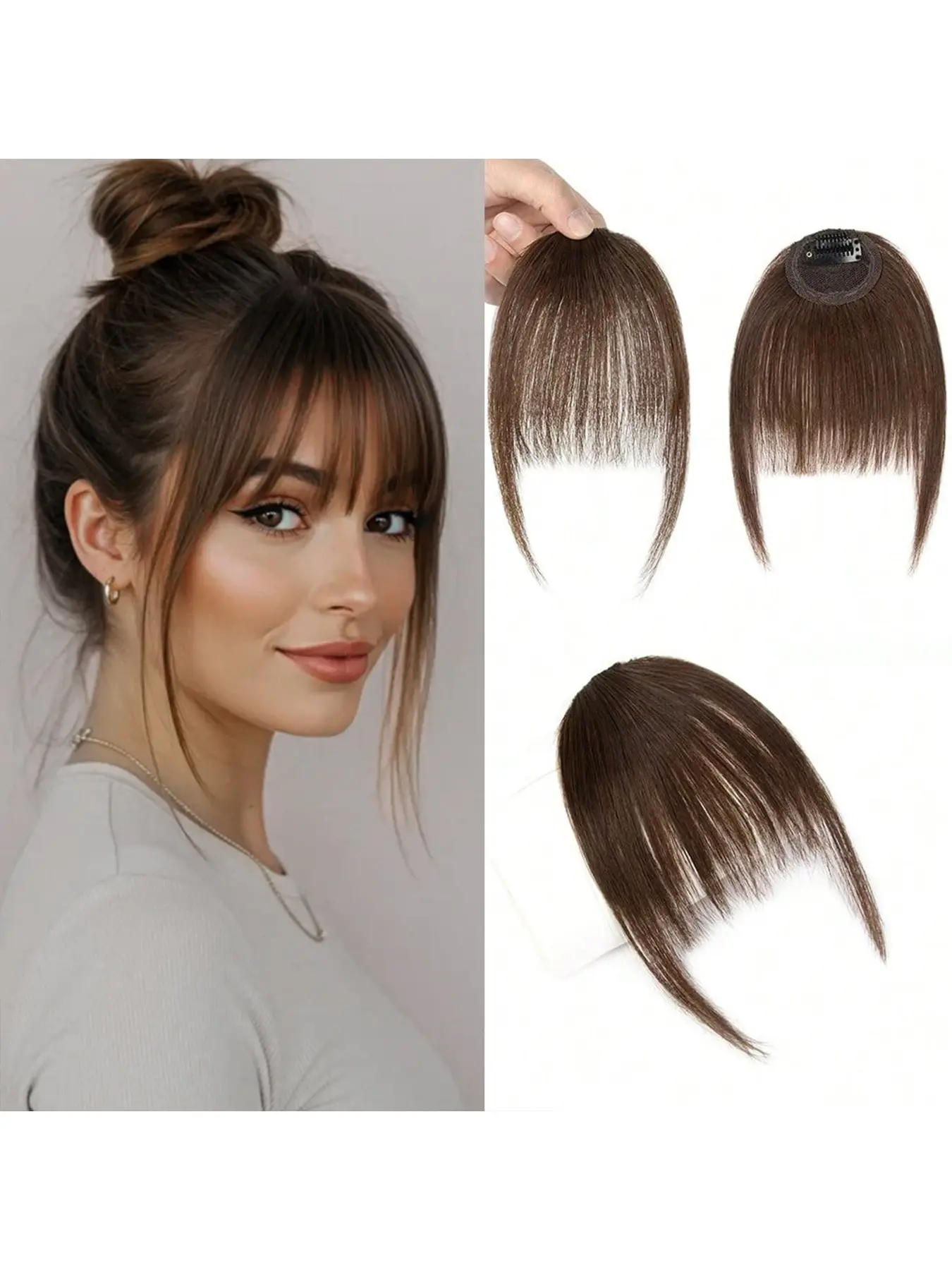 Women'S Clip-In Bangs & Frontal Hairpieces | Natural Looking, Straight Human Hair Fringe in Black/Gray/Brown/White