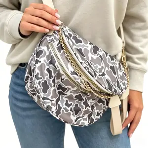 Neutral Camo Crossbody Fanny Pack  | Lightweight Nylon Shoulder Bag for Casual & Street Style