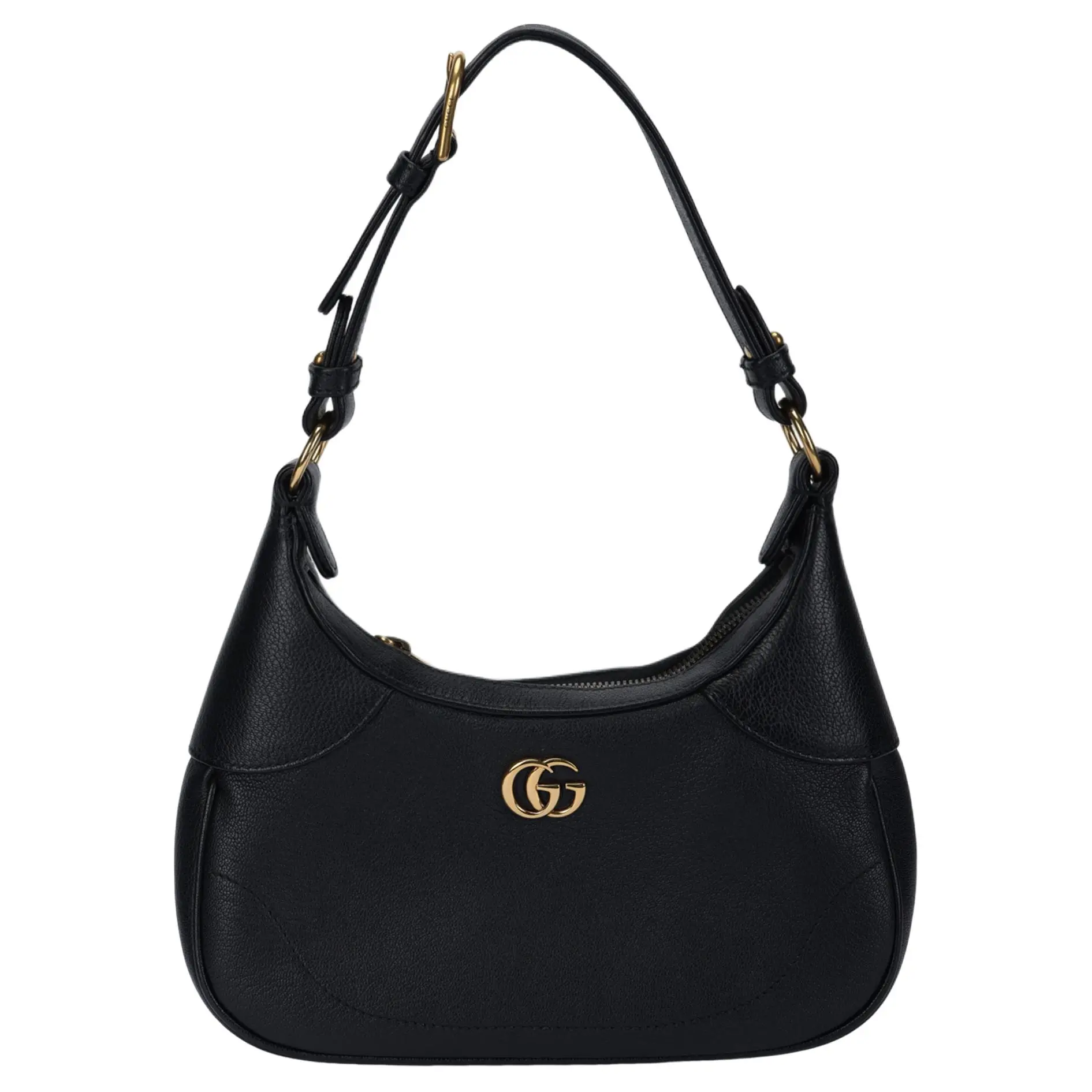 Gucci Aphrodite Small Leather Crossbody Bag with Detachable Double G Strap for Women, Crescent Style in Black