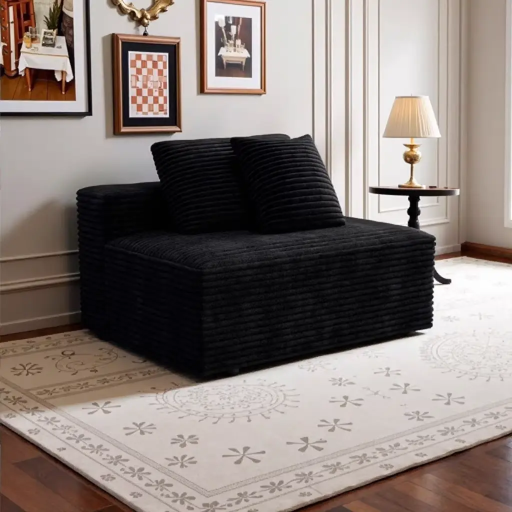 Nokka Modular 2-Seat Sectional Sofa with Chaise Lounge - No Assembly Required, Plush Corduroy Fabric, High-Res Foam, Corner Couch, Sectional Couch for Living Room, Apartment, Black, Single Box