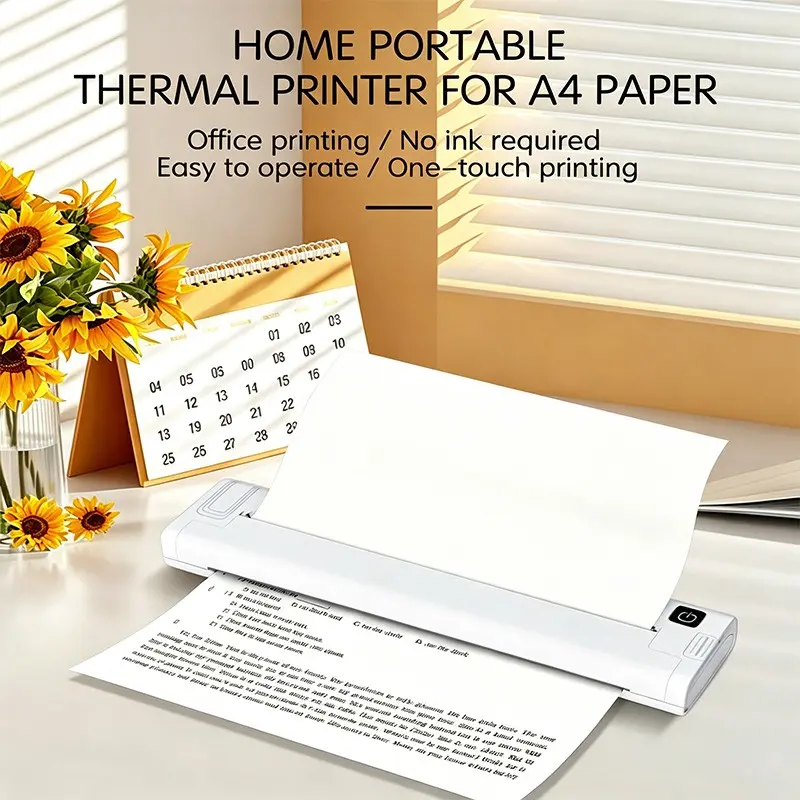 A4 Thermal Office Printer, Portable Mini Home Printer, Inkless Thermal Paper, Photo Label Printing, Household Printer