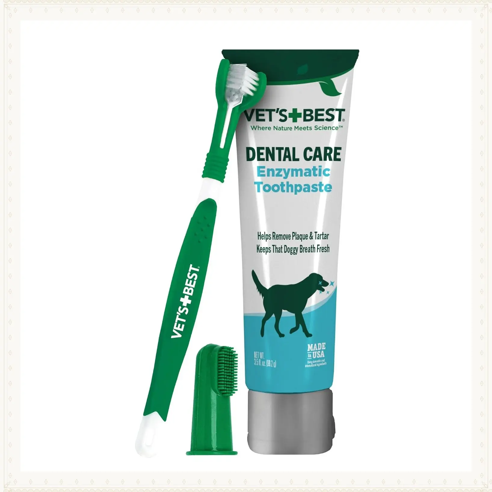 Dog Toothpaste & Toothbrush Dental Care Kit, With Brush 3.5 oz | Enzymatic Toothpaste for Dogs, Toothbrush & Finger Brush Included, Helps Remove Plaque & Freshen Dog Breath, Vet FormulatedGift