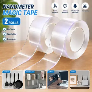 [Exclusive Offer] 2 Pack Nano Double Sided Mounting Tape, Clear Multipurpose Adhesive Heavy Duty Tape for Walls, Rugs, Carpets, Floor Mats, Posters & Home Organization, Washable Removable No-Trace Tape, 3M Length