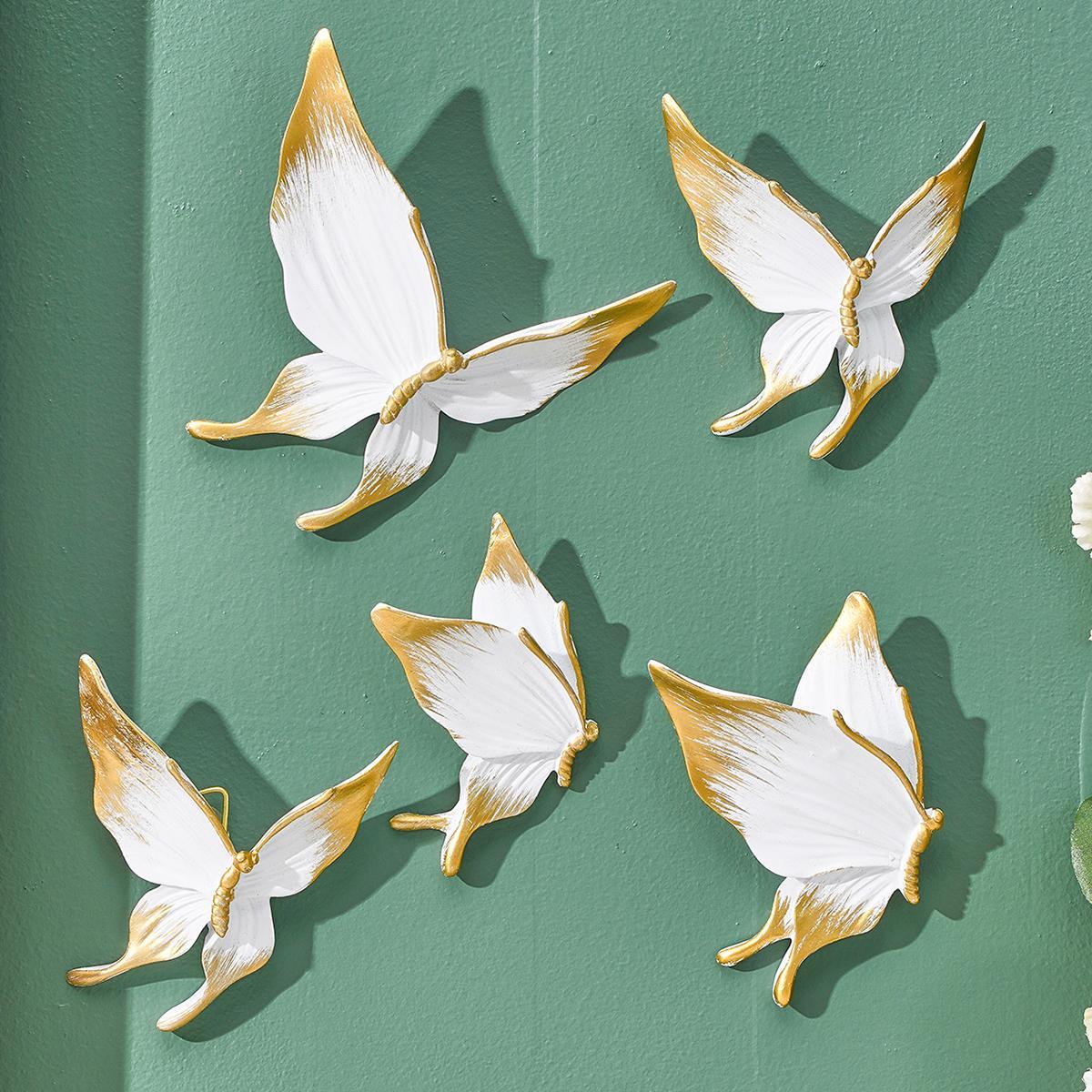 Butterfly Shaped Hanging Decor, 5 Counts/set Creative Resin Butterfly Wall Art Hanging Ornament, Wall Decor for Home Living Room Bedroom, Hangable