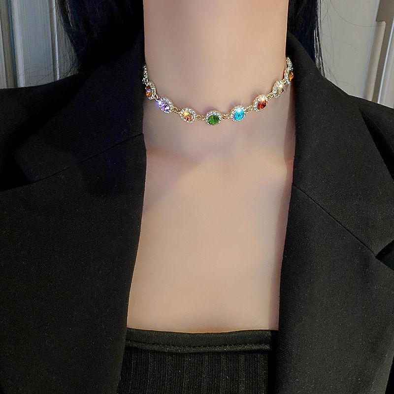 New colorful full-diamond zircon necklace, turquoise necklace, high-end and versatile, with a niche design sense, exquisite dopamine collarbone chain