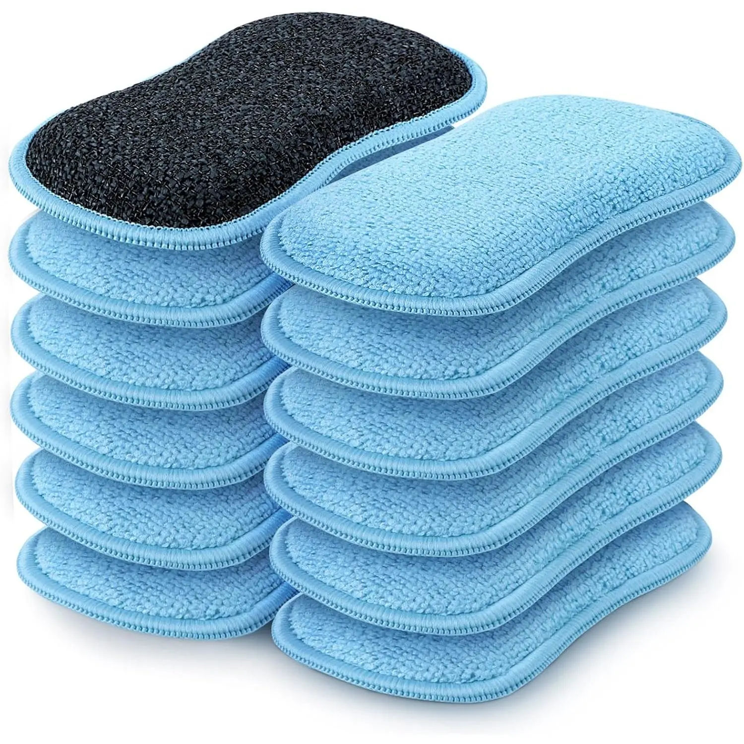 12 Pack Multi-Purpose Scrub Sponges Kitchen, Dish Sponge, Non-Scratch Microfiber Sponge for Efficiently Cleaning Dishes, Pots, and Pans, Blue