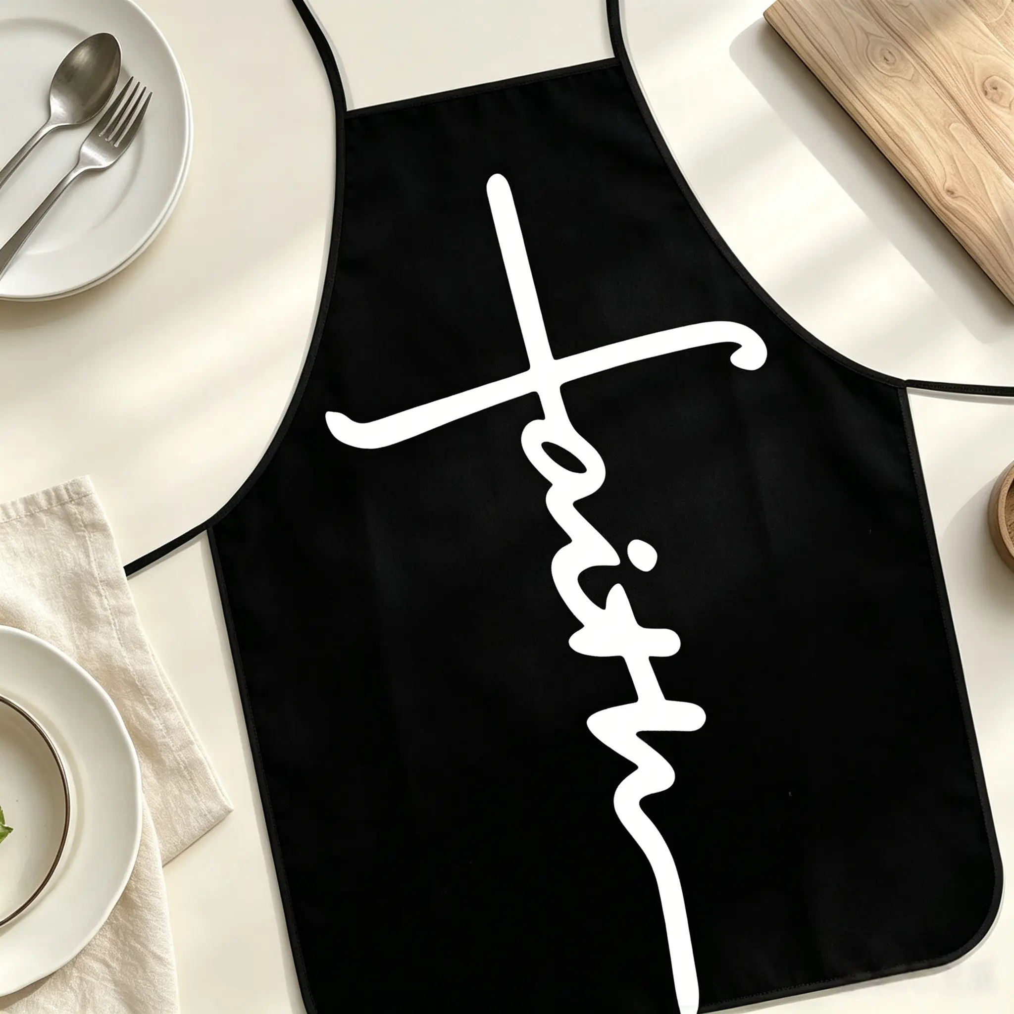 Simple Letter Cross Kitchen Apron, Unisex Christian Gift, Essential for Daily Cooking, Perfect for Religious Birthdays and Mother's Day
