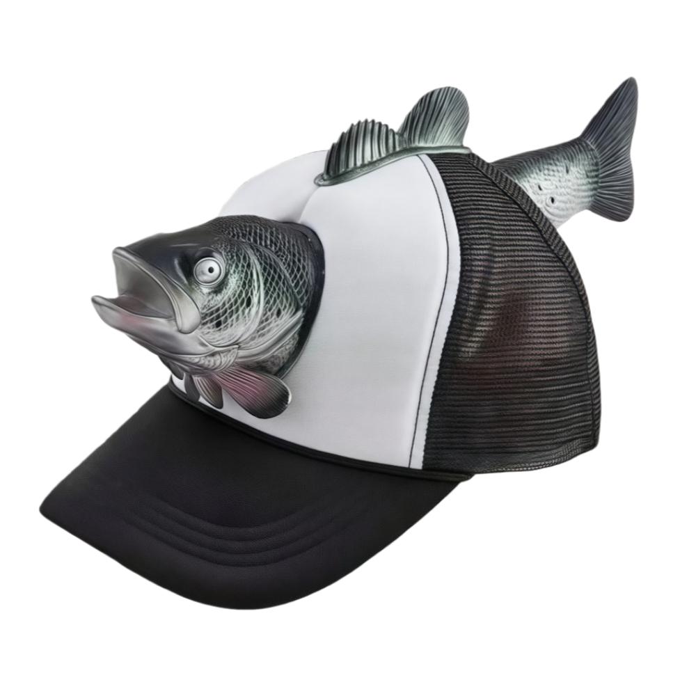 Funny 3D Fish Animal Trucker Hat Mesh One Size Novelty Fishing Hat Breathable Adjustable Fit Baseball Cap For Men Women