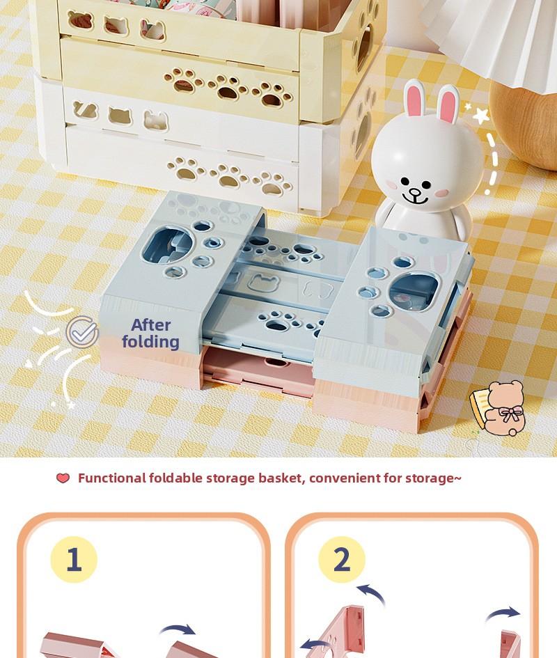 Clario "Rainbow Palette" Aesthetic Trio Folding Crate — Modular Desktop Storage for Stationery and Desk Reset. This Collapsible Pastel Organizer is Perfect for Skincare, Washi Tape and Office Supplies. Pinterest Style Space Saving Solution