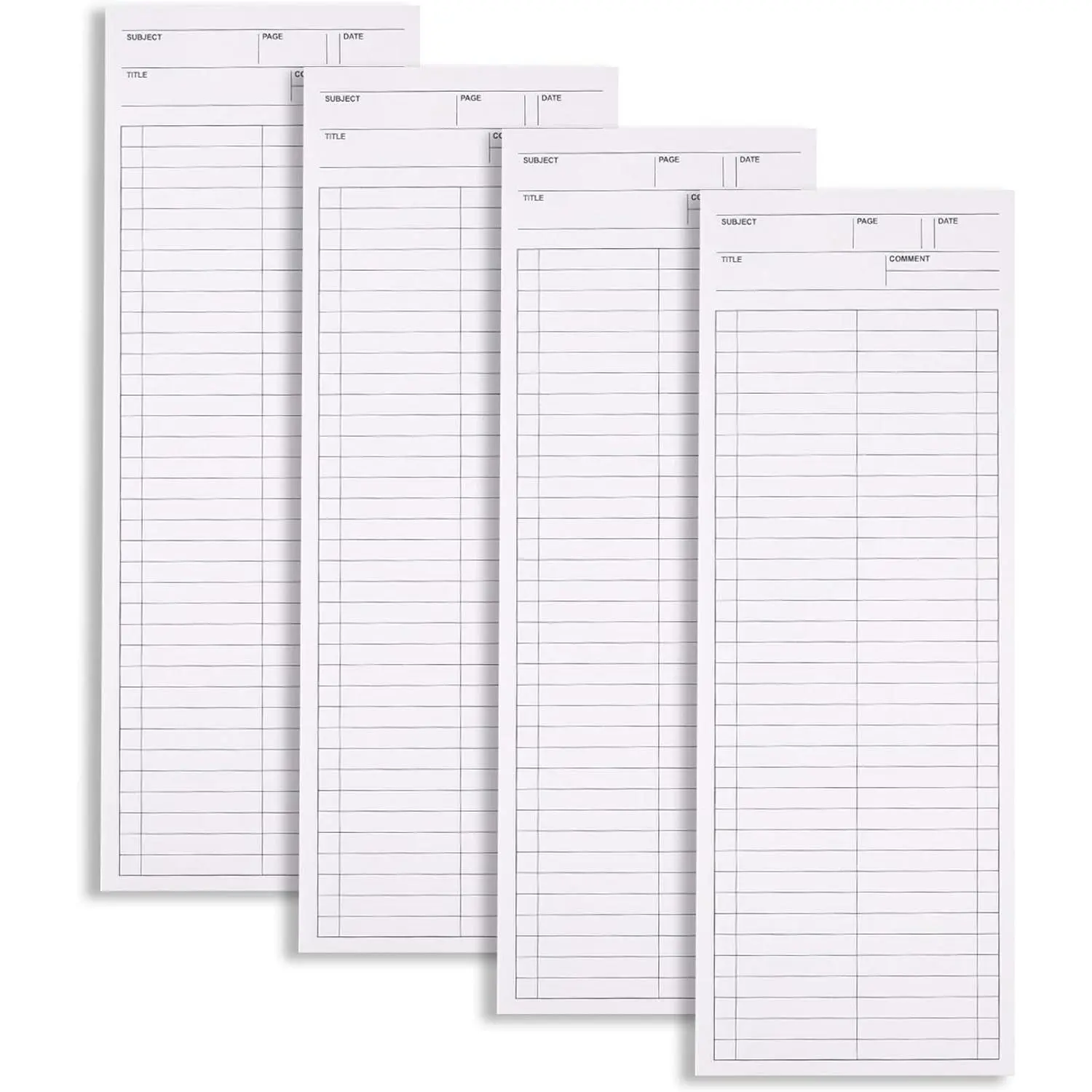 4 Pack  Notepads, 9.8 × 3.5 inches Long Strip Notepad, College Ruled, Memo Pads for Planning, Tasks, Reminders, , Office, 50 Sheets Per Note Pads (Vertical Lined)
