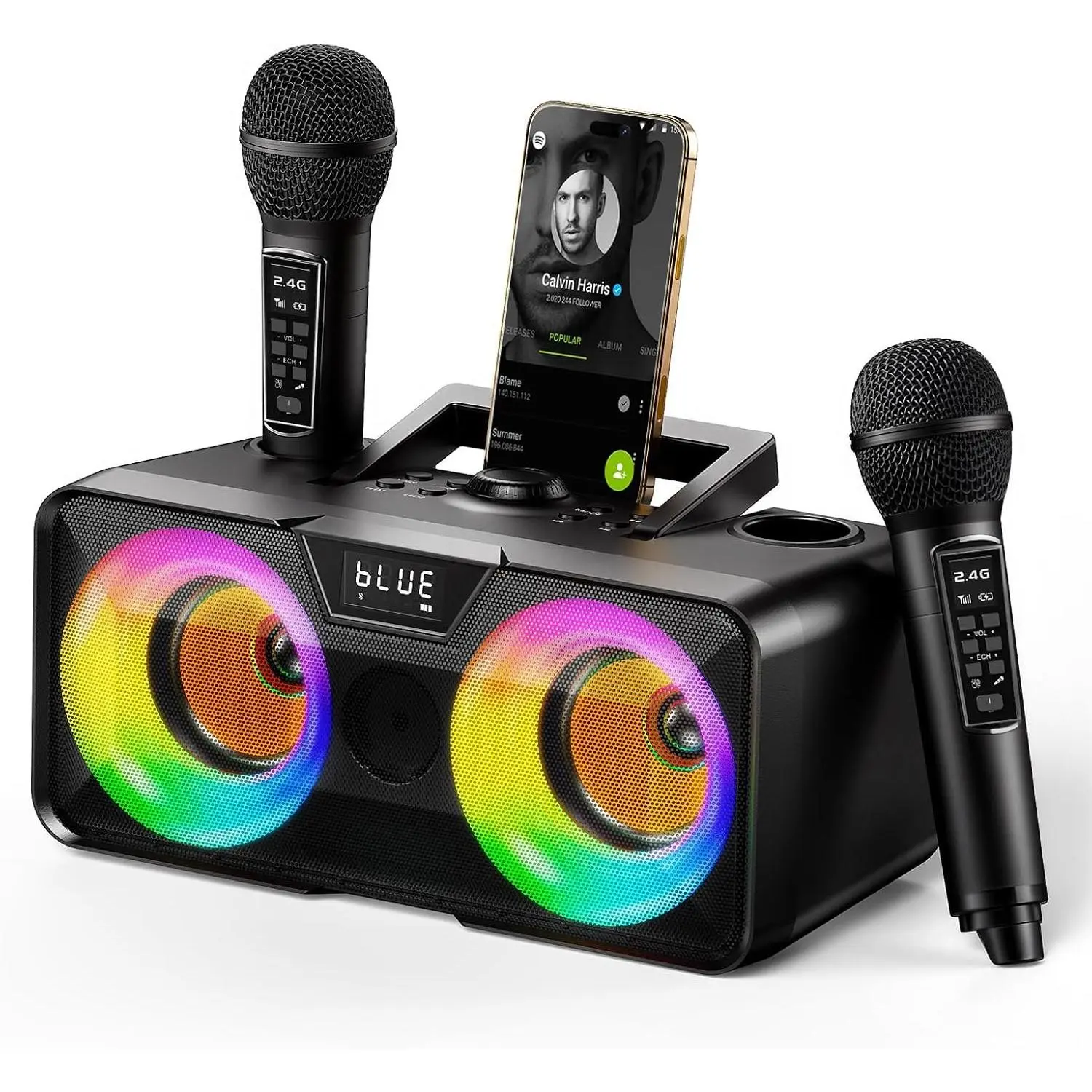 217  Karaoke Machine for Adult  with Storage and  Station,  Karaoke System, 12H Playtime, Rechargeable Wirless Microphone, Support USB/AUX Indoor Outdoor