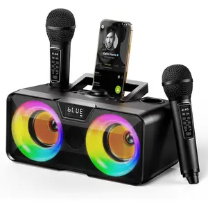 217  Karaoke Machine for Adult  with Storage and  Station,  Karaoke System, 12H Playtime, Rechargeable Wirless Microphone, Support USB/AUX Indoor Outdoor