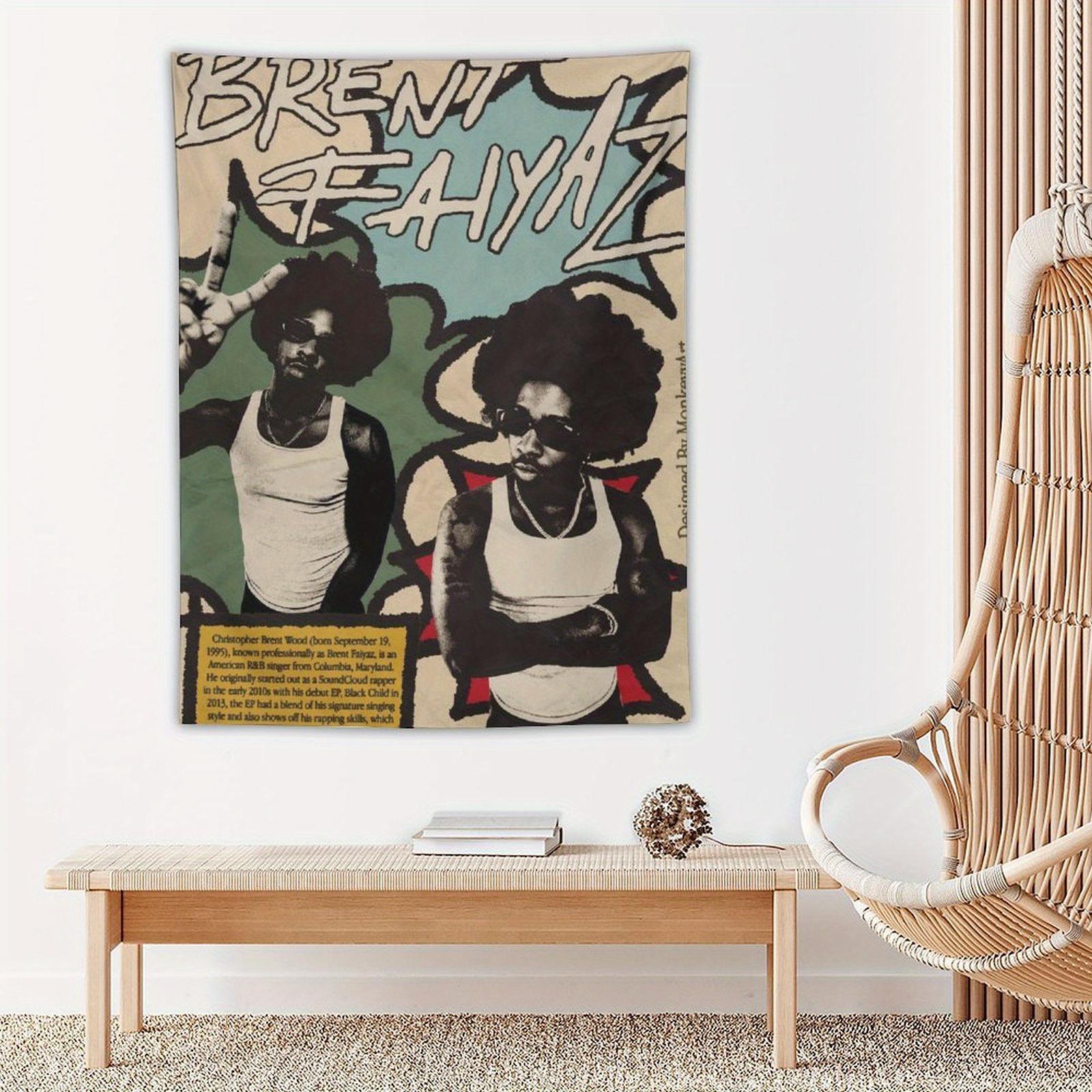 Brent Faiyaz "Wasteland" Music Album Cover Tapestry - Vibrant Wall Art for Bedroom, Living Room, or Dorm Decor - Horizontal Peach Light Beige Fabric Design, Music Room Decoration |     Retro Tapestry Ornaments Artistic Photo Print