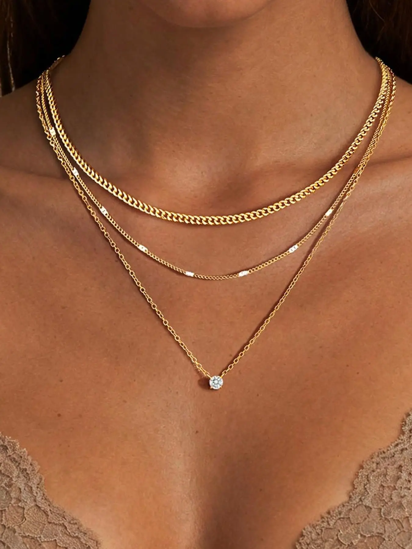 3-piece minimalist woven bead necklace set, gold, beaded necklaces, multi-layered pendant necklace set, suitable for women's daily and party wear, best choice for gifting girlfriends and mothers on holidays