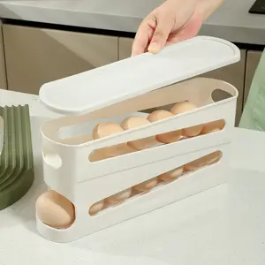 Refrigerator Side Door Storage Box Kitchen Fresh-keeping Egg Box Storage Refrigerator with Food-grade Rolling Egg Rack with Lid