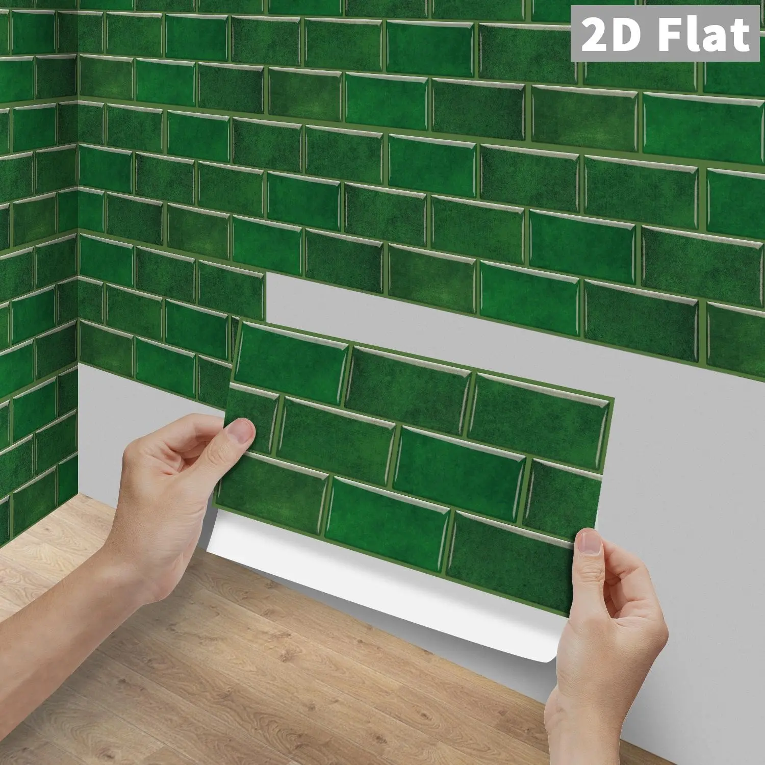 6/12/24/48 Pcs Per Box FG Emerald Green Subway Brick PVC Crystal Tile Stickers, Peel & Stick Waterproof Oilproof Backsplash Panels, DIY Self-Adhesive Wall Decals for Kitchen, Bathroom, Floors, Tile & Wood Surfaces, Home Renovation Decor