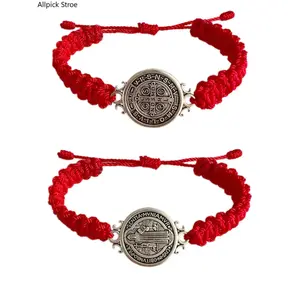 2-Pack Unisex St. Benedict Bracelet - Adjustable Red Cord Catholic Religious Jewelry with Cross, Saint Benedict Emblem, Stainless Steel Medal, 1 Size, Luggage & Bag Charm Accessory, Family Gift