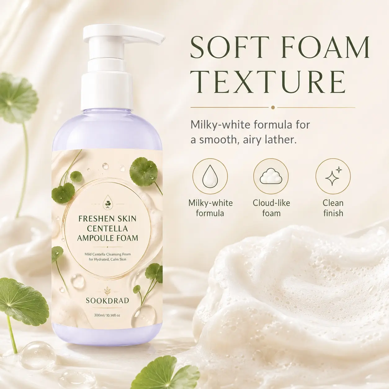 Centella Ampoule Foam, centella ingredient, mild cleansing, freshen skin, hydrated skin, calm skin, face, all skin types, daily cleansing, 300ml/10.14fl oz