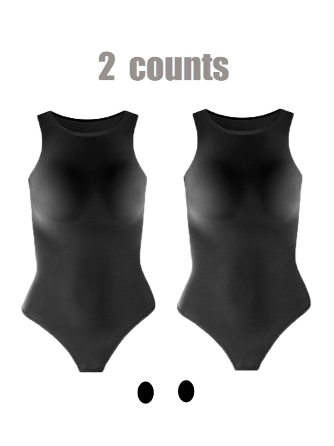 Women's Solid Round Neck Bodysuit, Casual Sleeveless Tummy Control Breathable Compression Bodysuit for Daily Wear, Women's Shapewear Clothing for All Seasons