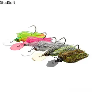 5 Pack Bladed Jig Fishing Lures Kit Silicone Skirted Swim Jig Head with Sharp Hooks 3D Eyes Bass Bait for Freshwater Saltwater Gea
