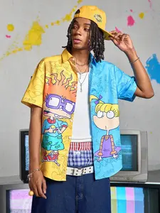 Men's Comfortable Home Top with Cartoon Print, Lightweight Soft Pajamas for Indoor and Outdoor Wear, Stylish Casual Sleepwear