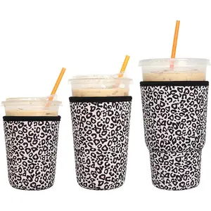 3 Pack Reusable Iced Coffee Sleeves - Xumbtvs Insulator Sleeve for Cold Beverages, Neoprene Coffee Cup Holder (Leopard print)Gift