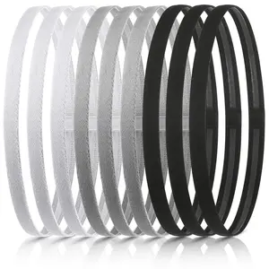12 Pcs Thin Sport Elastic Headband Non Slip Skinny Athletic Exercise Hairband Women Men Silicone Grip Hair Sweatband Yoga Workout Running Football Basketball Soccer Tennis(Black, White, Grey)