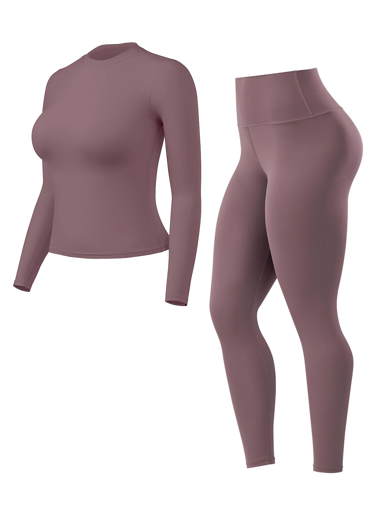 Women's High-Waisted 25'' Inseam Sporty Leggings Set, Long Sleeve Top & Yoga Pants, Elastic Fabric Comfortable Workout Set, Yoga Gym Outfits, Ideal for Gym & Daily Wear, High Stretch Sporty