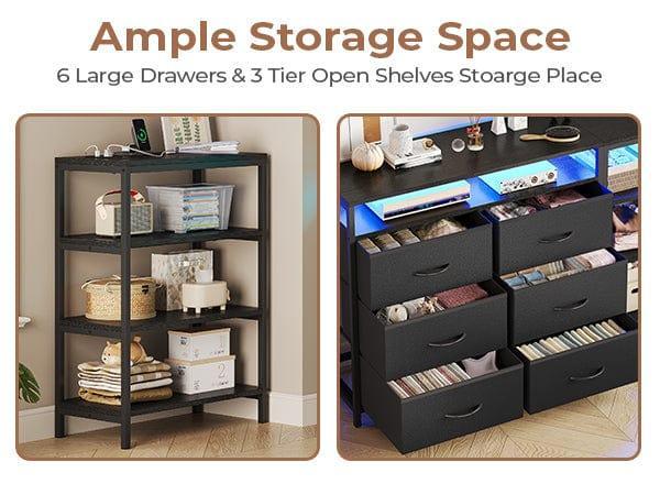 Corner L Shaped LED TV Stand Convertible Dresser Black