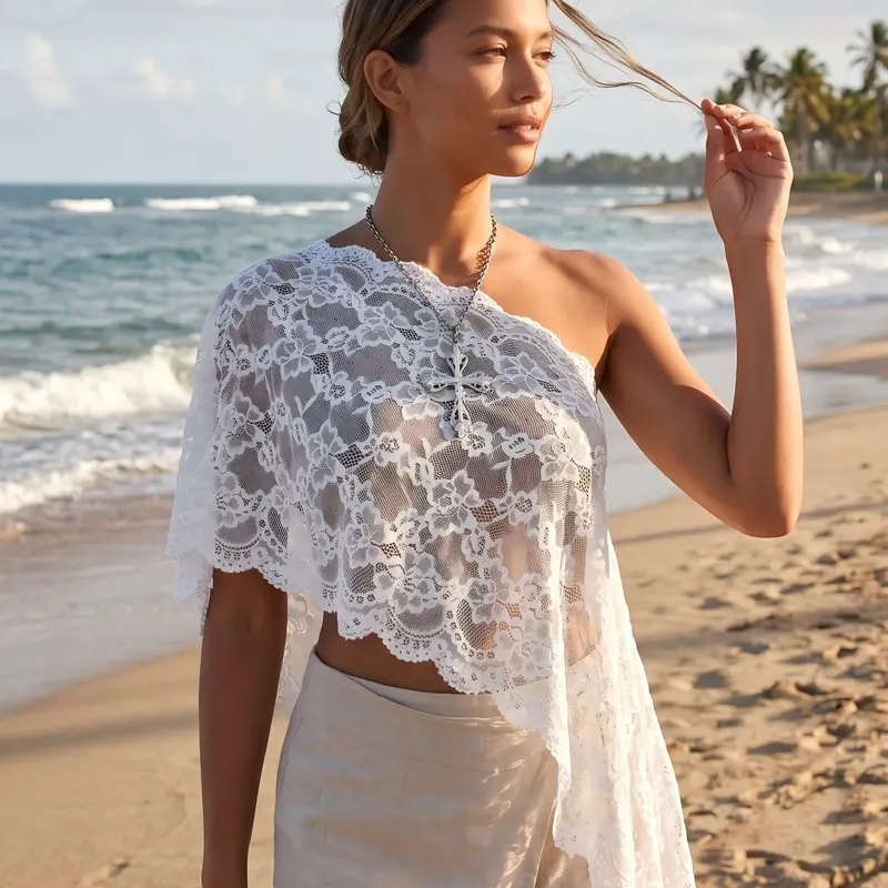 Women's Fashion Simple Lace Fabric Loose Fit Sheer Design Shrug, Perfect for Summer Vacation, Beach Wear, and Evening Dates, Beach Cover Ups, Beach Coverups