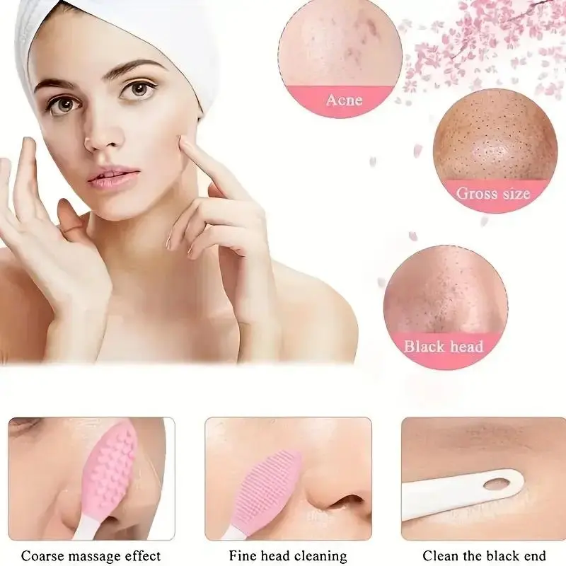 1PC/4PCS Beauty Skin Care Wash Face Silicone Brush Exfoliating Nose Clean Blackhead Removal Brushes Tools With Replacement Head