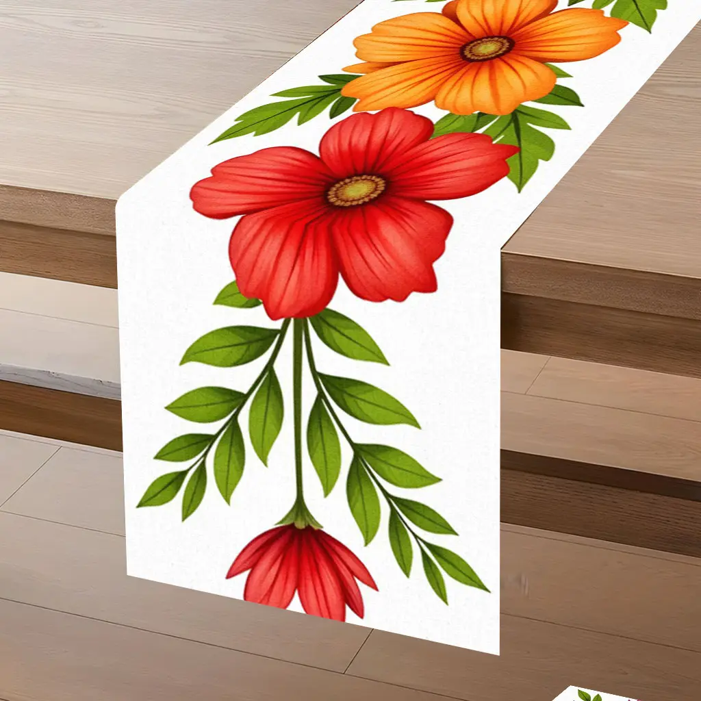 Tablecovers 1pc, Colored Flower Wreath, Rectangular table runner, kitchen table, dining room coffee table decoration, festive season tabletop accessories, 100% polyester, farmhouse party holiday dinner tablecloth